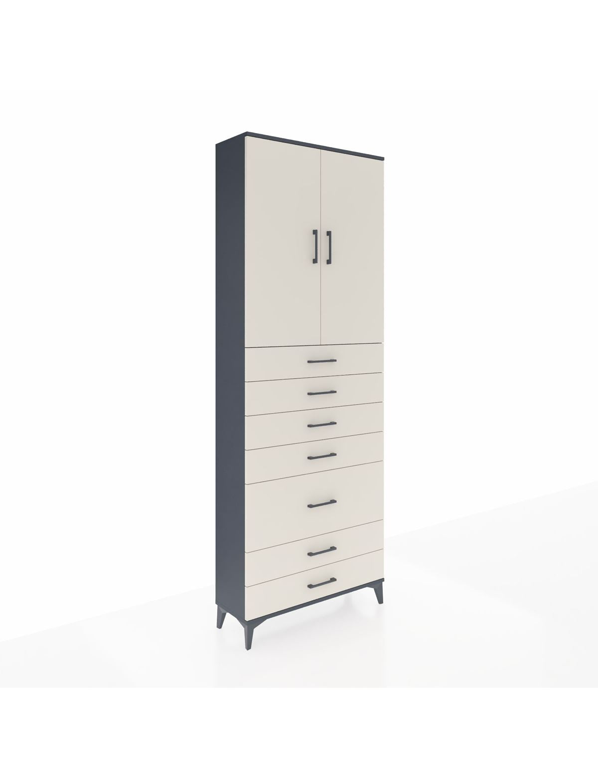 Arges Dolap 3 Raflı 5 Çekmeceli 2 Kapaklı 88x30x243 Antrasit-Aytaşı