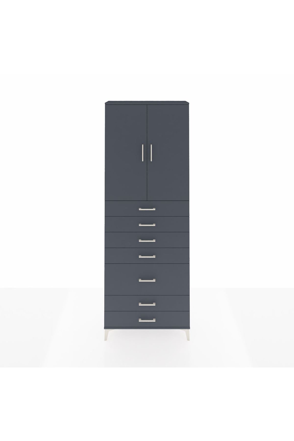 Arges Dolap 3 Raflı 5 Çekmeceli 2 Kapaklı 88x30x243 Antrasit-Antrasit