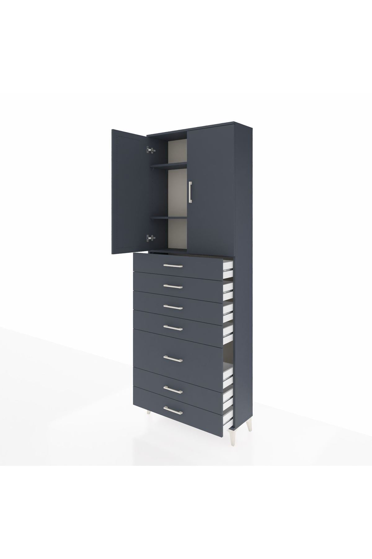 Arges Dolap 3 Raflı 5 Çekmeceli 2 Kapaklı 88x30x243 Antrasit-Antrasit