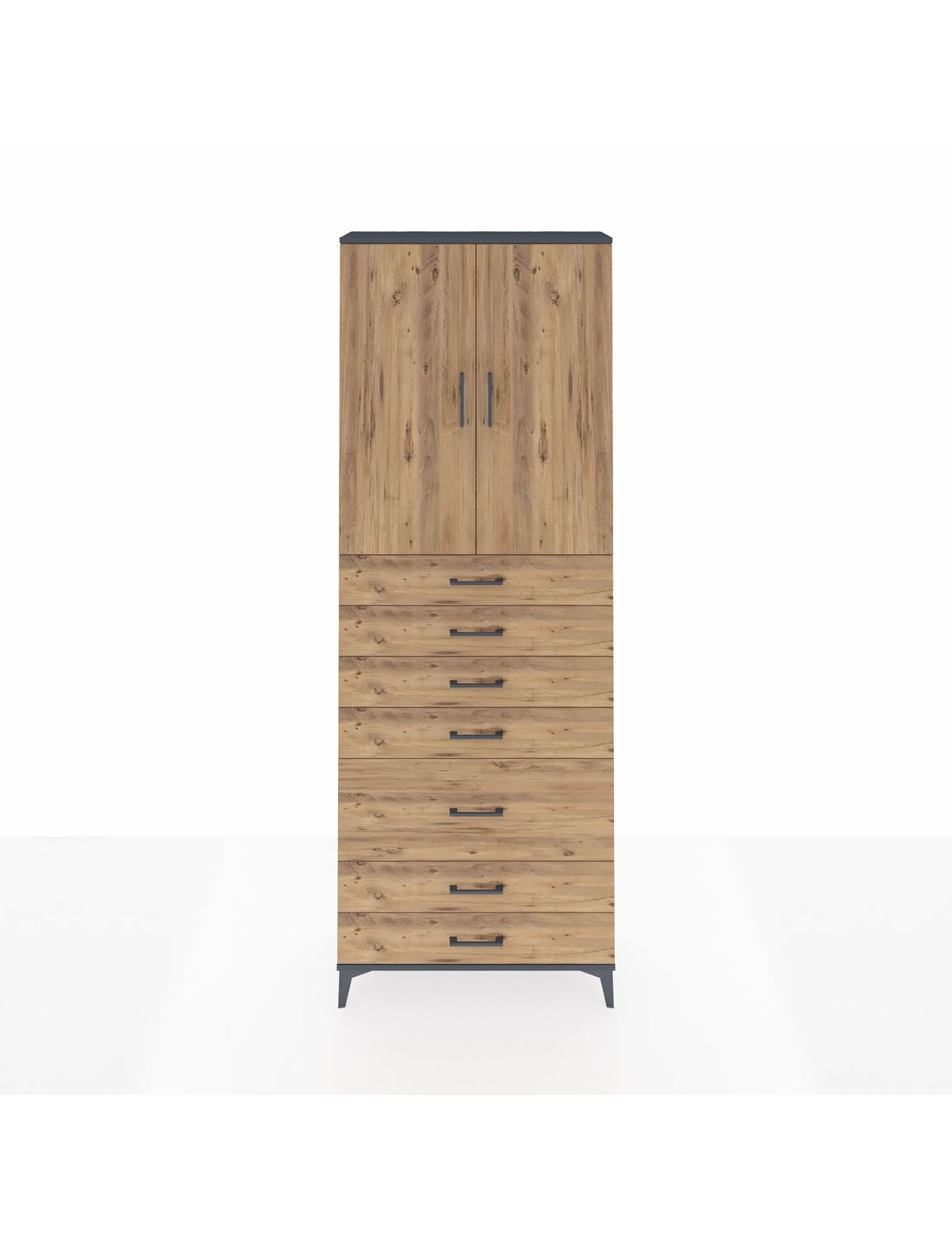 Arges Dolap 3 Raflı 5 Çekmeceli 2 Kapaklı 88x30x243 Antrasit-Çam