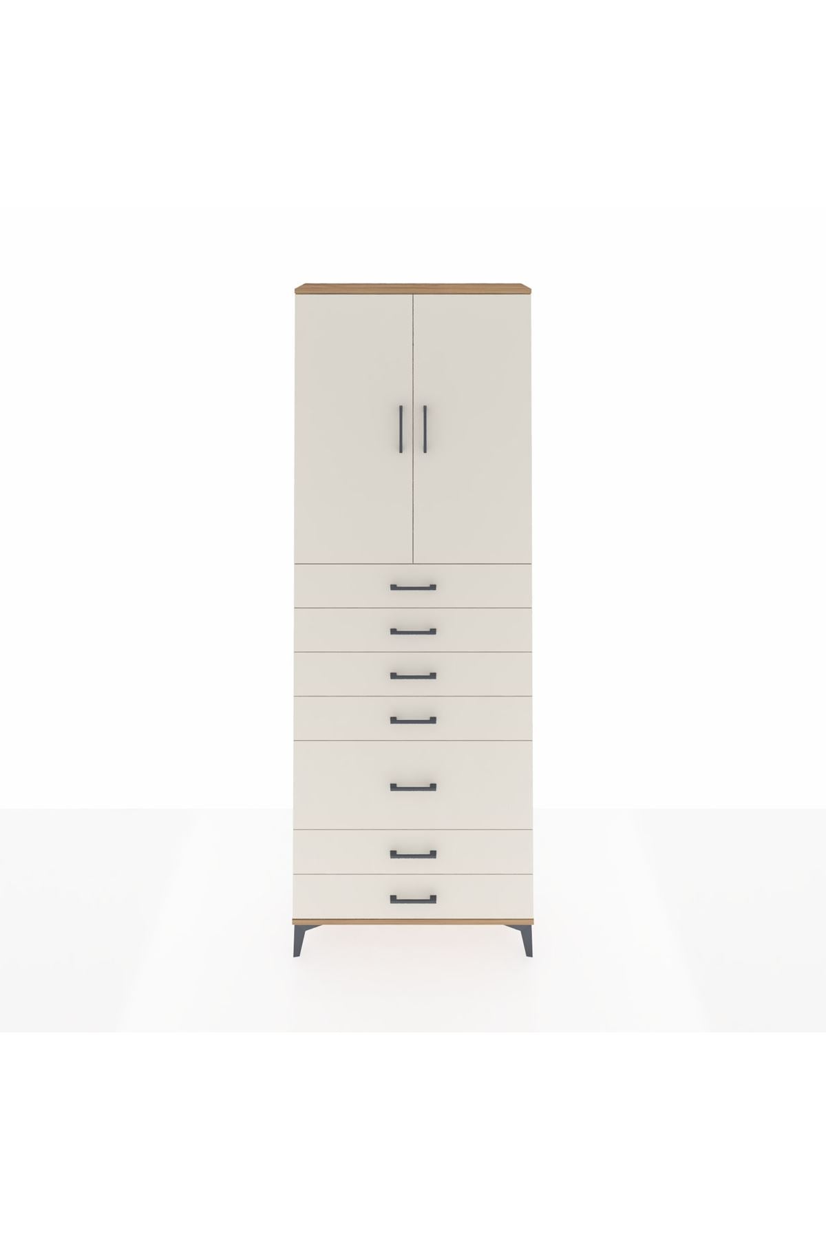 Arges Dolap 3 Raflı 5 Çekmeceli 2 Kapaklı 88x30x243 Çam-Aytaşı