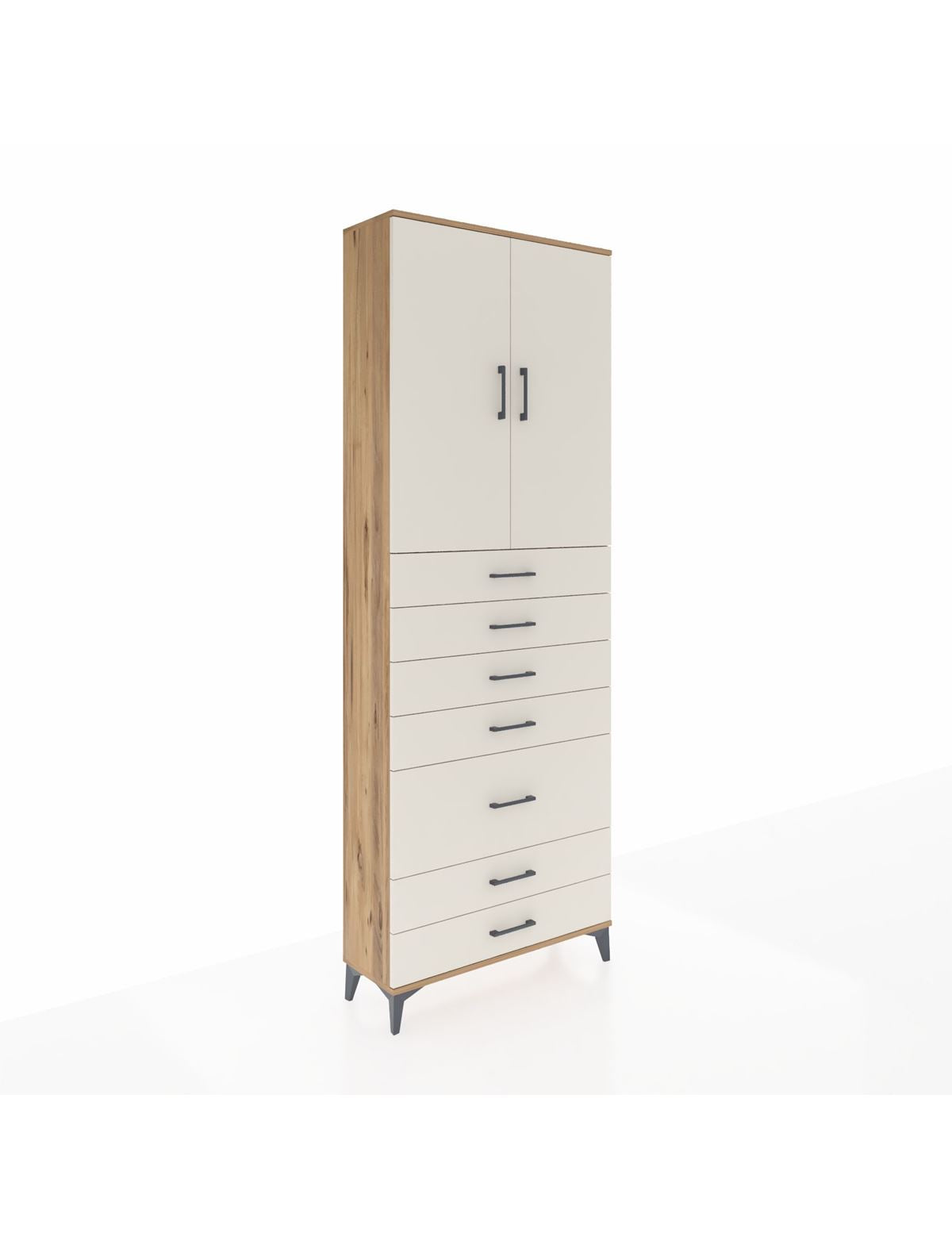 Arges Dolap 3 Raflı 5 Çekmeceli 2 Kapaklı 88x30x243 Çam-Aytaşı