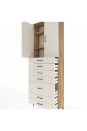 Arges Dolap 3 Raflı 5 Çekmeceli 2 Kapaklı 88x30x243 Çam-Aytaşı