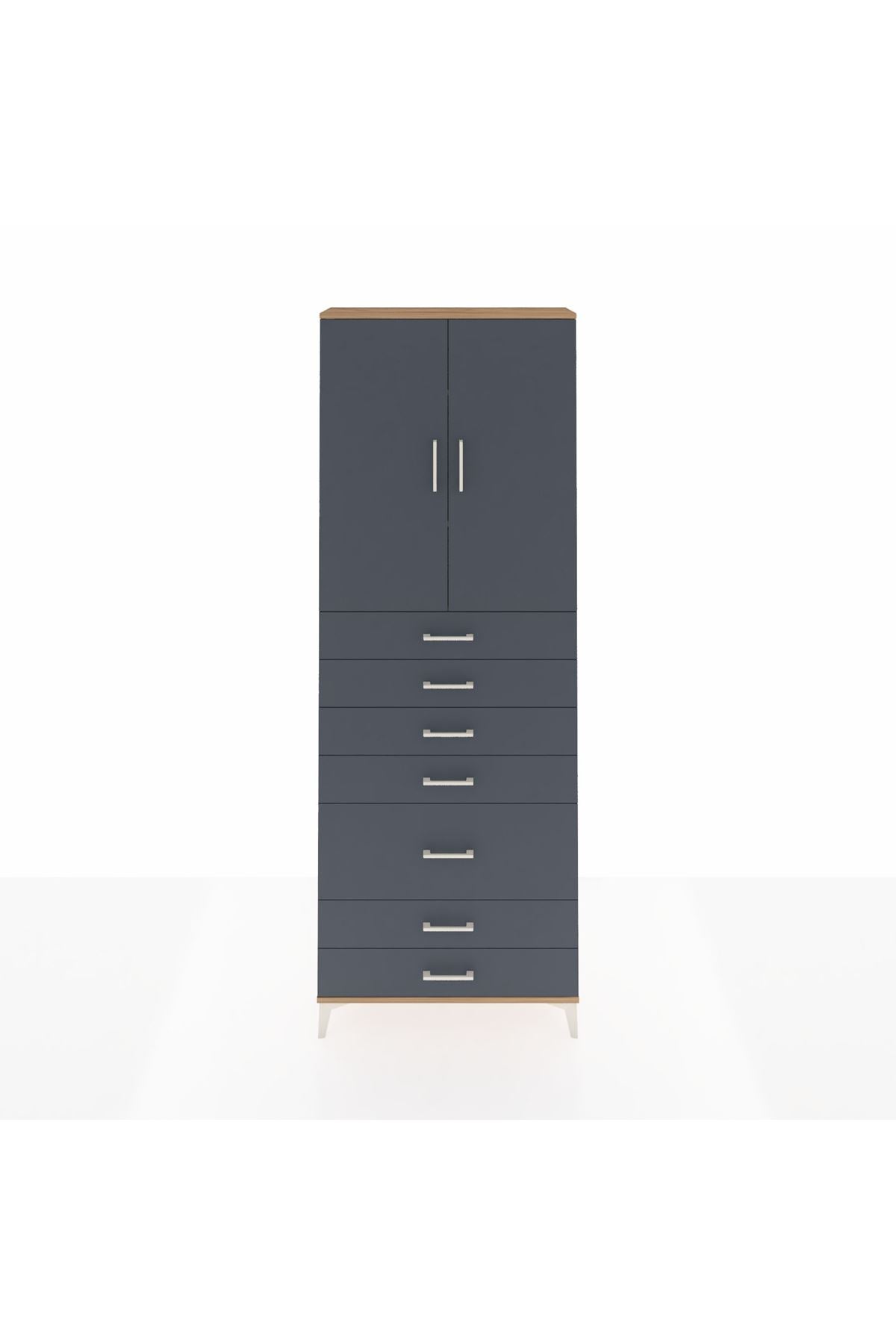 Arges Dolap 3 Raflı 5 Çekmeceli 2 Kapaklı 88x30x243 Çam-Antrasit