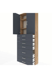 Arges Dolap 3 Raflı 5 Çekmeceli 2 Kapaklı 88x30x243 Çam-Antrasit