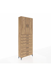Arges Dolap 3 Raflı 5 Çekmeceli 2 Kapaklı 88x30x243 Çam-Çam