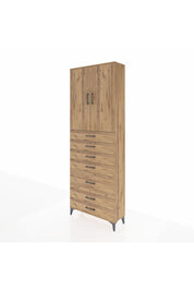 Arges Dolap 3 Raflı 5 Çekmeceli 2 Kapaklı 88x30x243 Çam-Çam