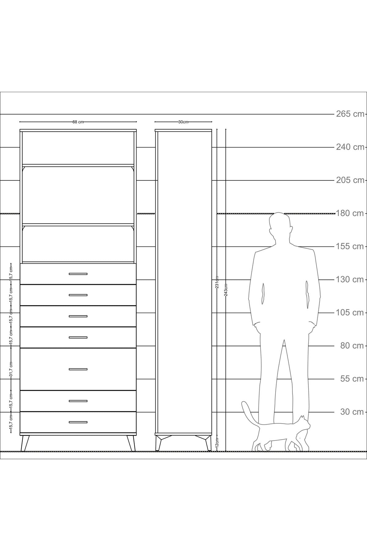 Arges Dolap 3 Raflı 7 Çekmeceli 88x30x243 Aytaşı-Çam
