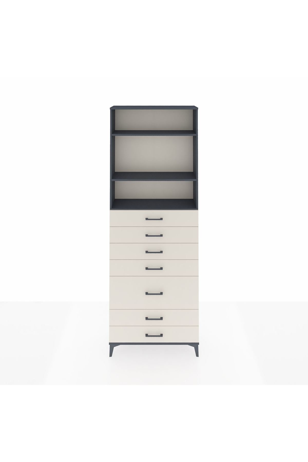 Arges Dolap 3 Raflı 7 Çekmeceli 88x30x243 Antrasit-Aytaşı