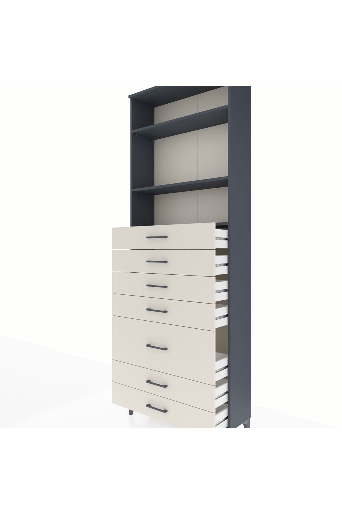 Arges Dolap 3 Raflı 7 Çekmeceli 88x30x243 Antrasit-Aytaşı