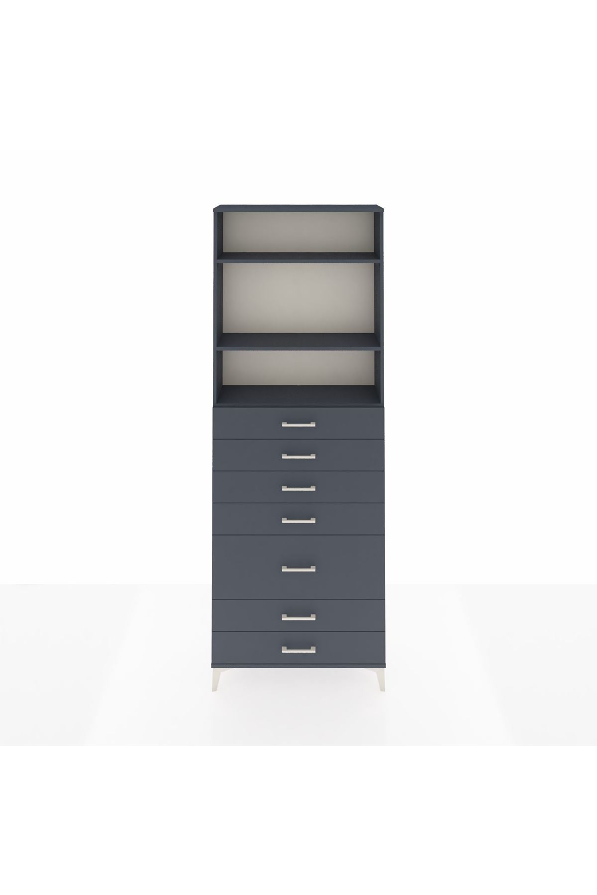 Arges Dolap 3 Raflı 7 Çekmeceli 88x30x243 Antrasit-Antrasit