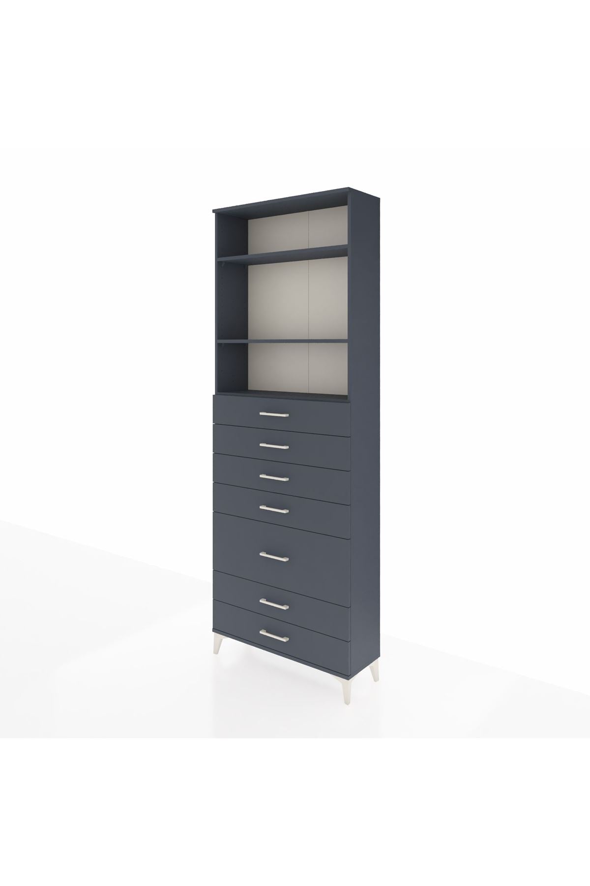 Arges Dolap 3 Raflı 7 Çekmeceli 88x30x243 Antrasit-Antrasit