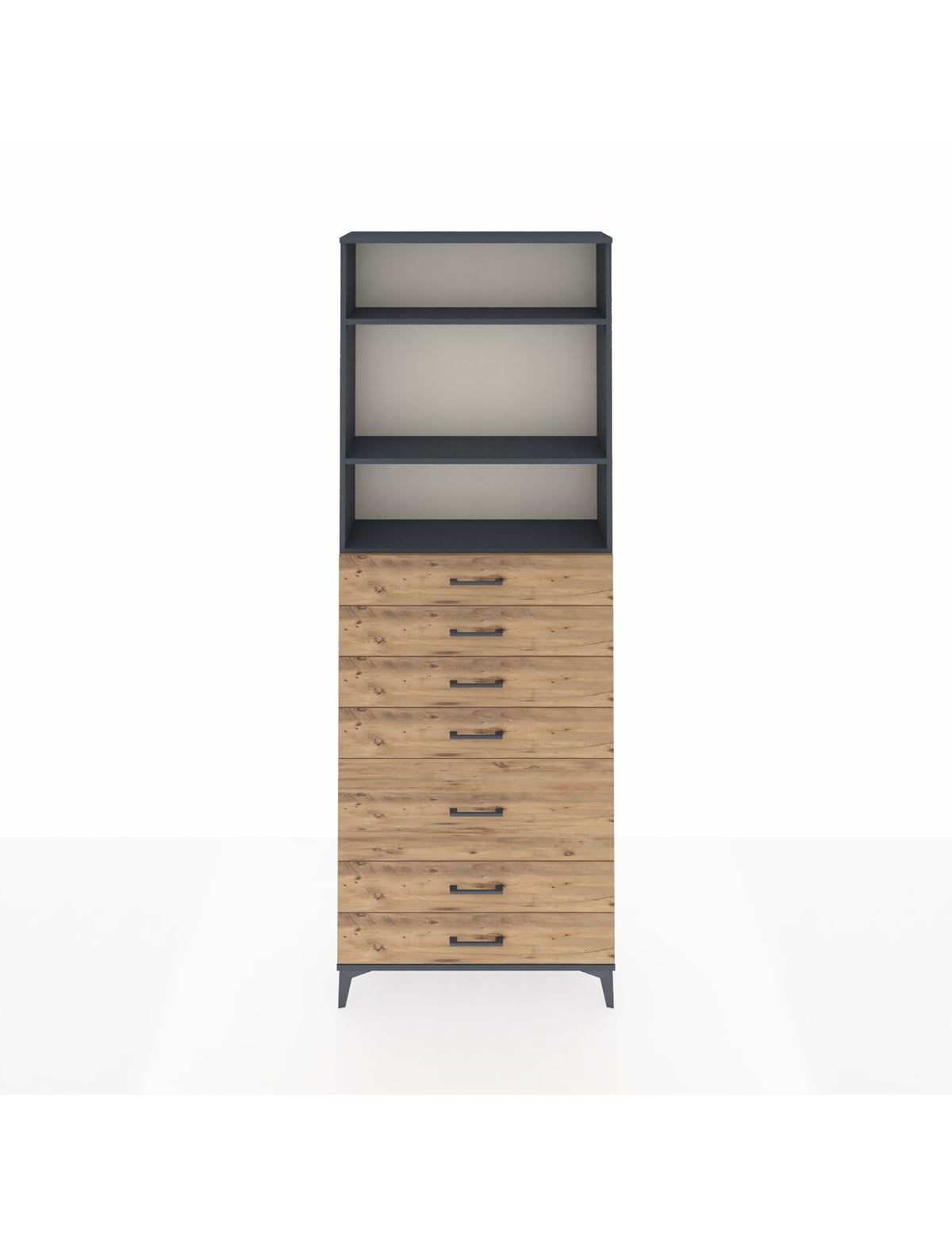 Arges Dolap 3 Raflı 7 Çekmeceli 88x30x243 Antrasit-Çam