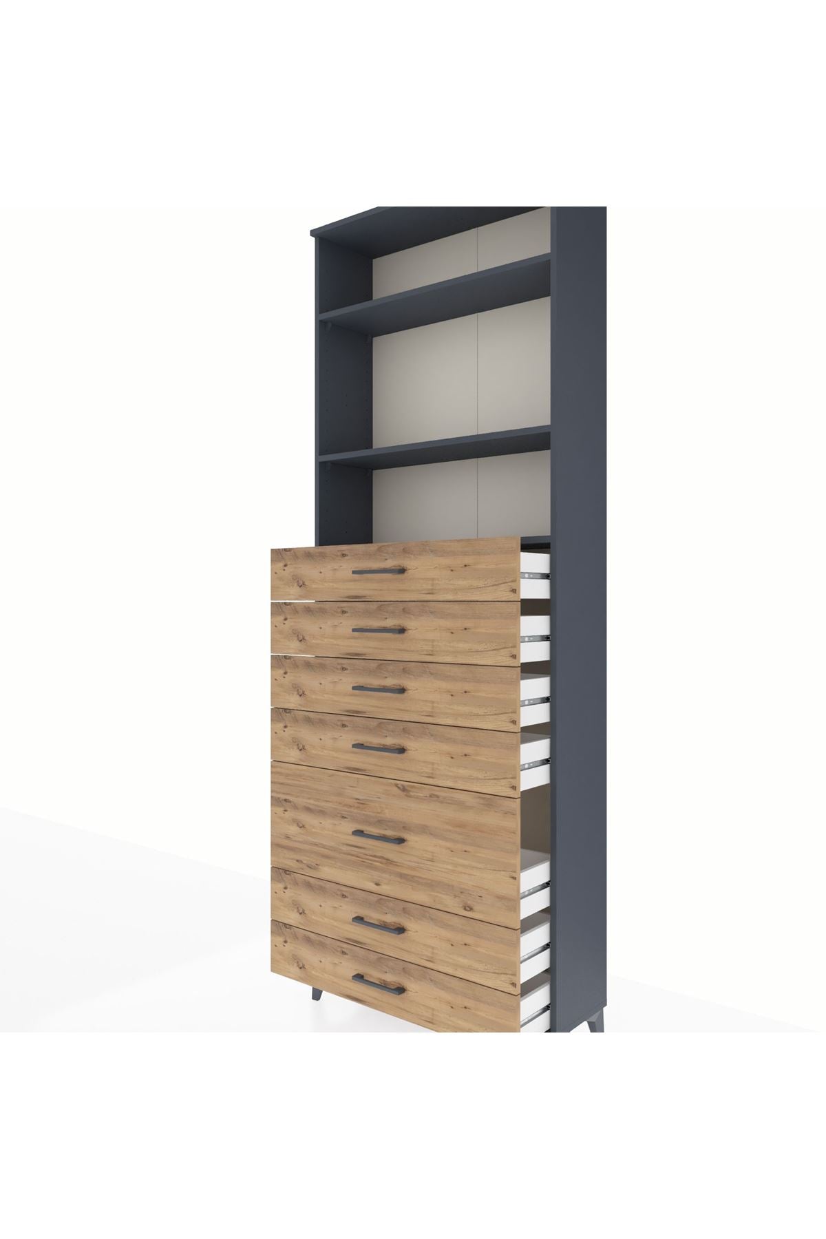 Arges Dolap 3 Raflı 7 Çekmeceli 88x30x243 Antrasit-Çam