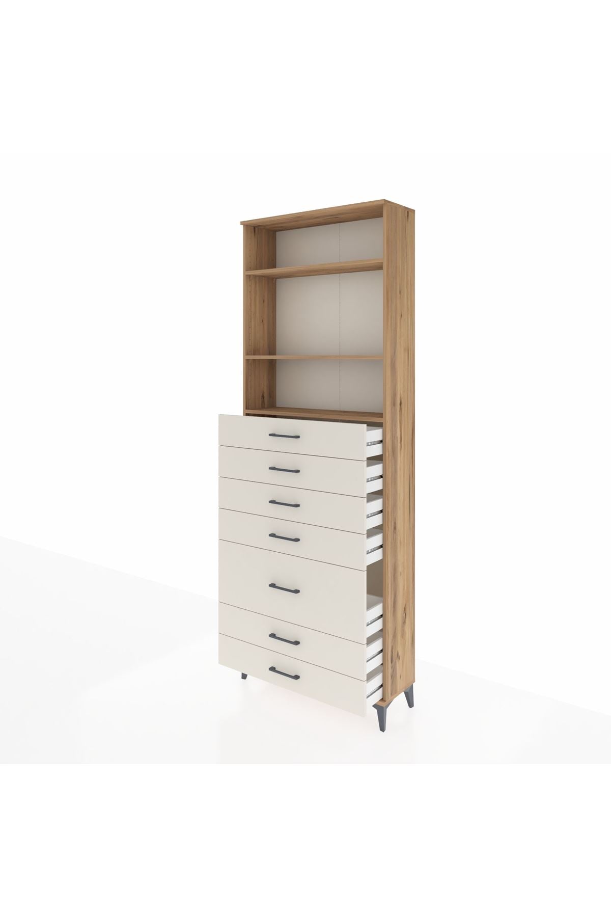 Arges Dolap 3 Raflı 7 Çekmeceli 88x30x243 Çam-Aytaşı