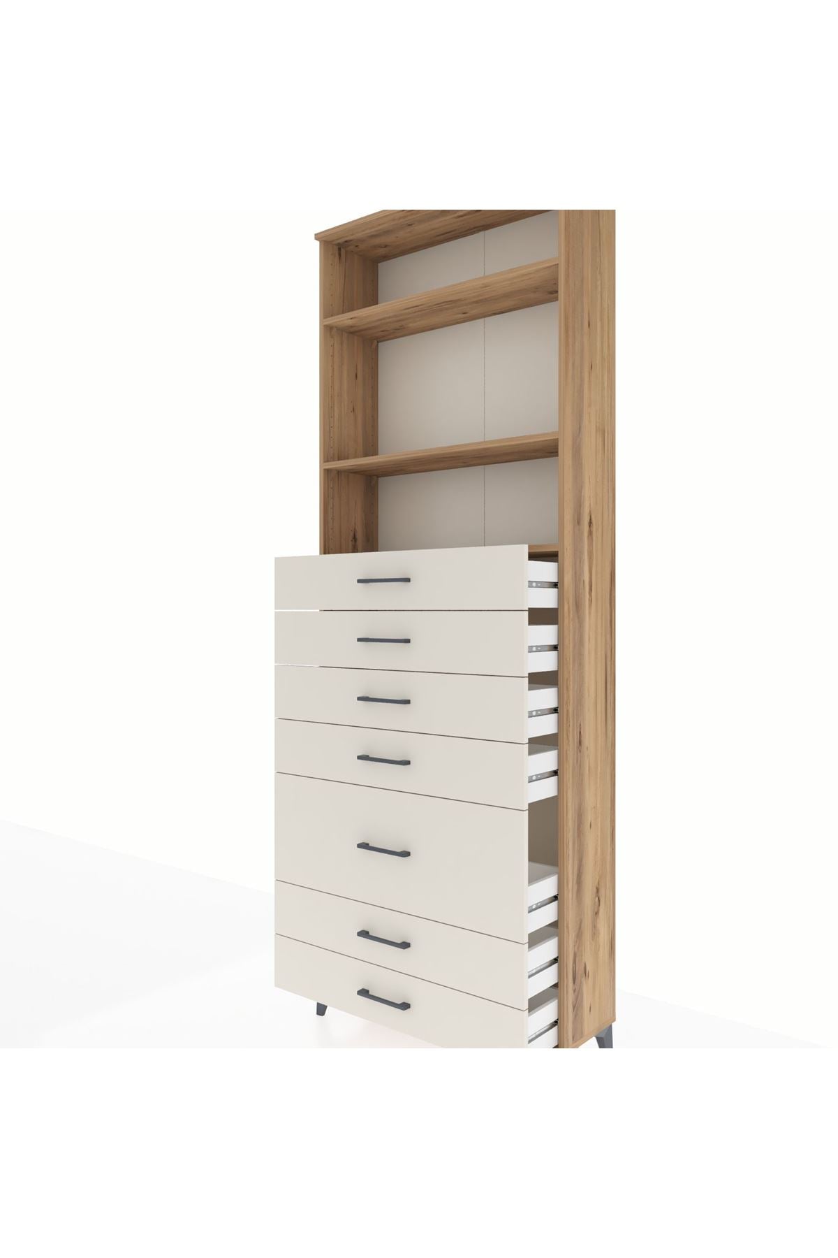 Arges Dolap 3 Raflı 7 Çekmeceli 88x30x243 Çam-Aytaşı