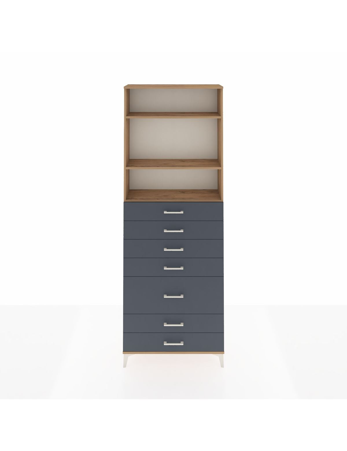 Arges Dolap 3 Raflı 7 Çekmeceli 88x30x243 Çam-Antrasit