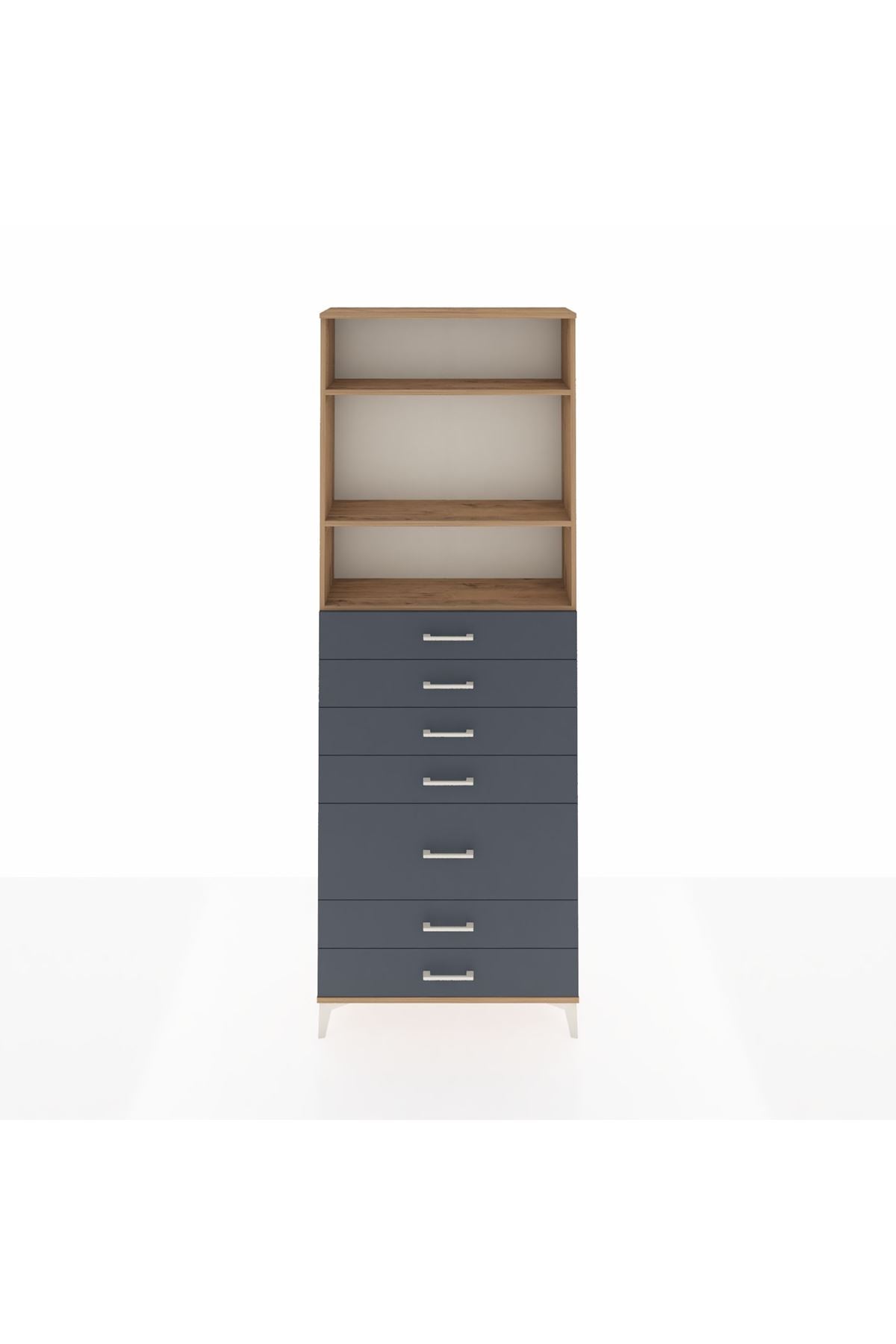 Arges Dolap 3 Raflı 7 Çekmeceli 88x30x243 Çam-Antrasit