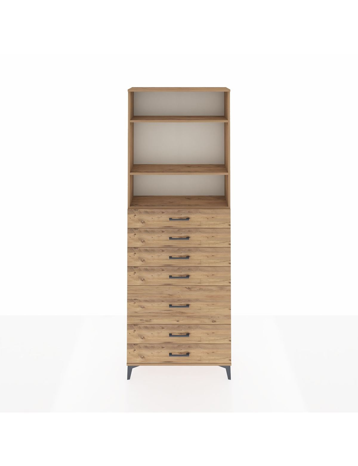 Arges Dolap 3 Raflı 7 Çekmeceli 88x30x243 Çam-Çam