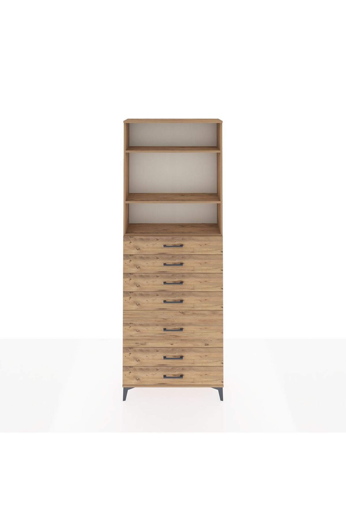 Arges Dolap 3 Raflı 7 Çekmeceli 88x30x243 Çam-Çam