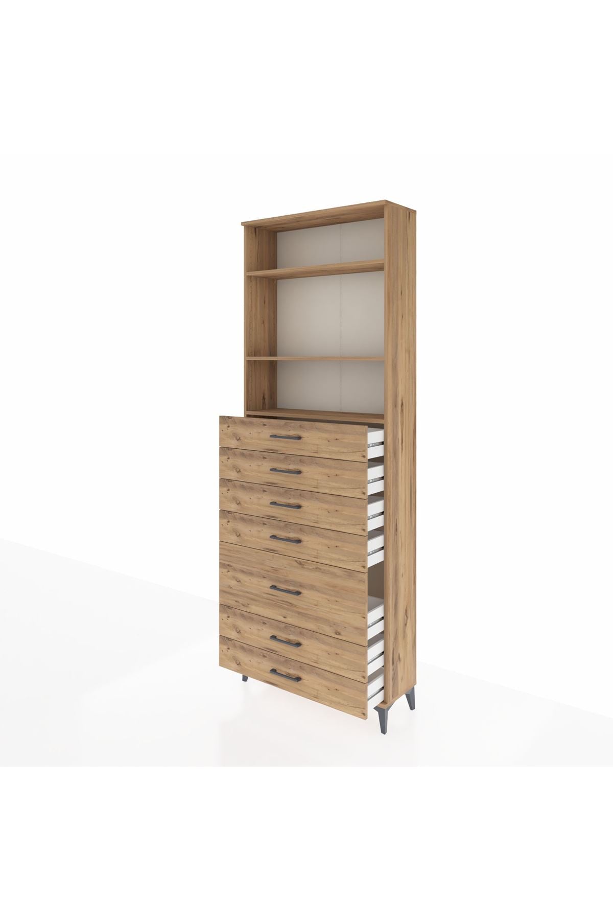 Arges Dolap 3 Raflı 7 Çekmeceli 88x30x243 Çam-Çam