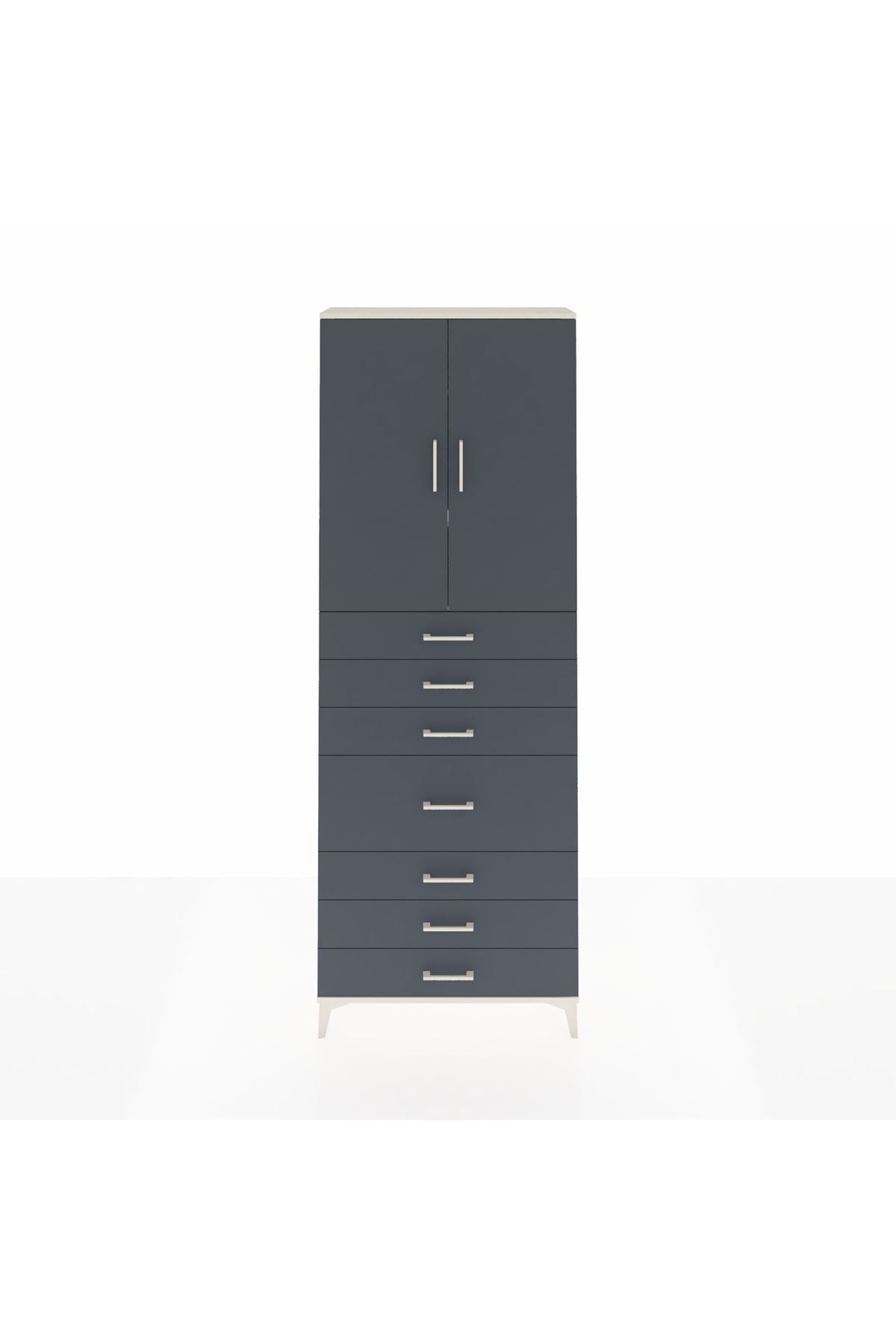 Arges Dolap 3 Raflı 7 Çekmeceli 2 Kapaklı 88x30x243 Aytaşı-Antrasit