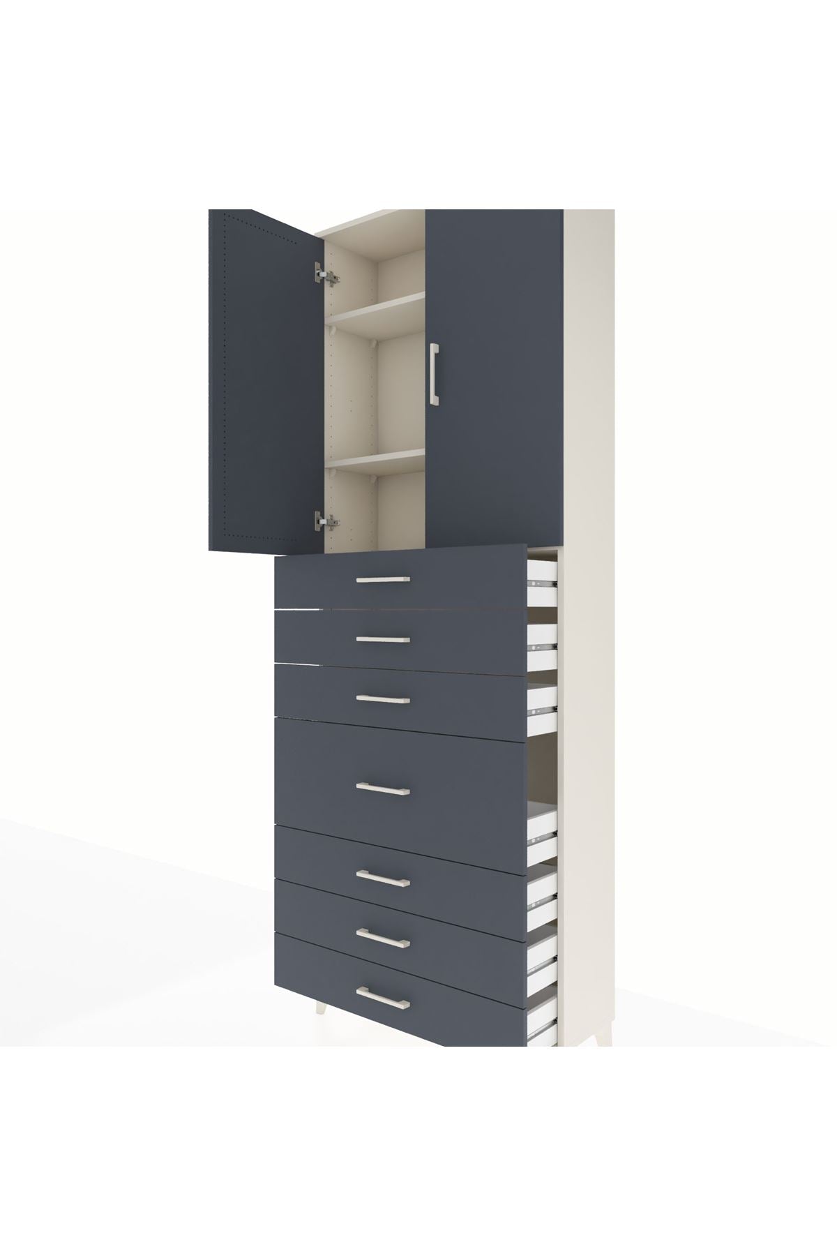 Arges Dolap 3 Raflı 7 Çekmeceli 2 Kapaklı 88x30x243 Aytaşı-Antrasit