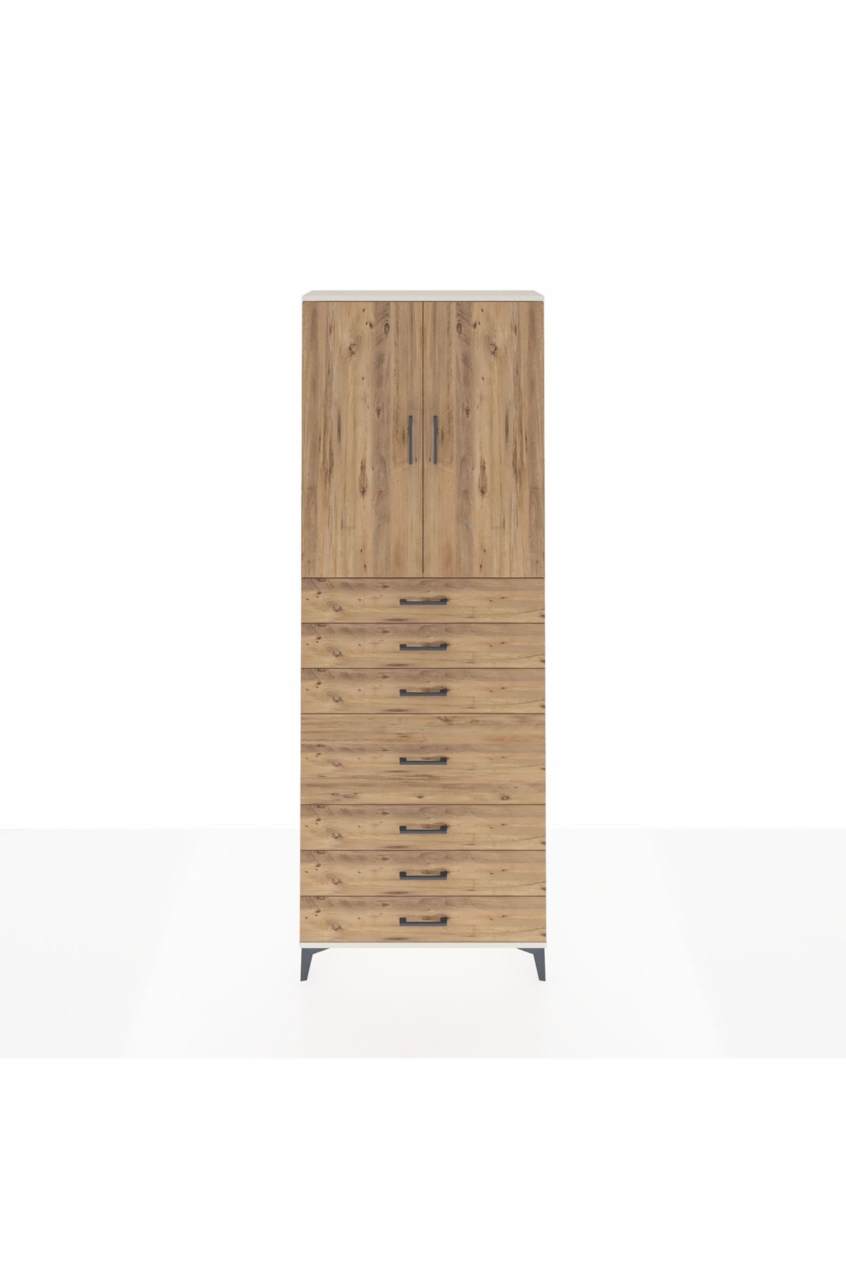 Arges Dolap 3 Raflı 7 Çekmeceli 2 Kapaklı 88x30x243 Aytaşı-Çam