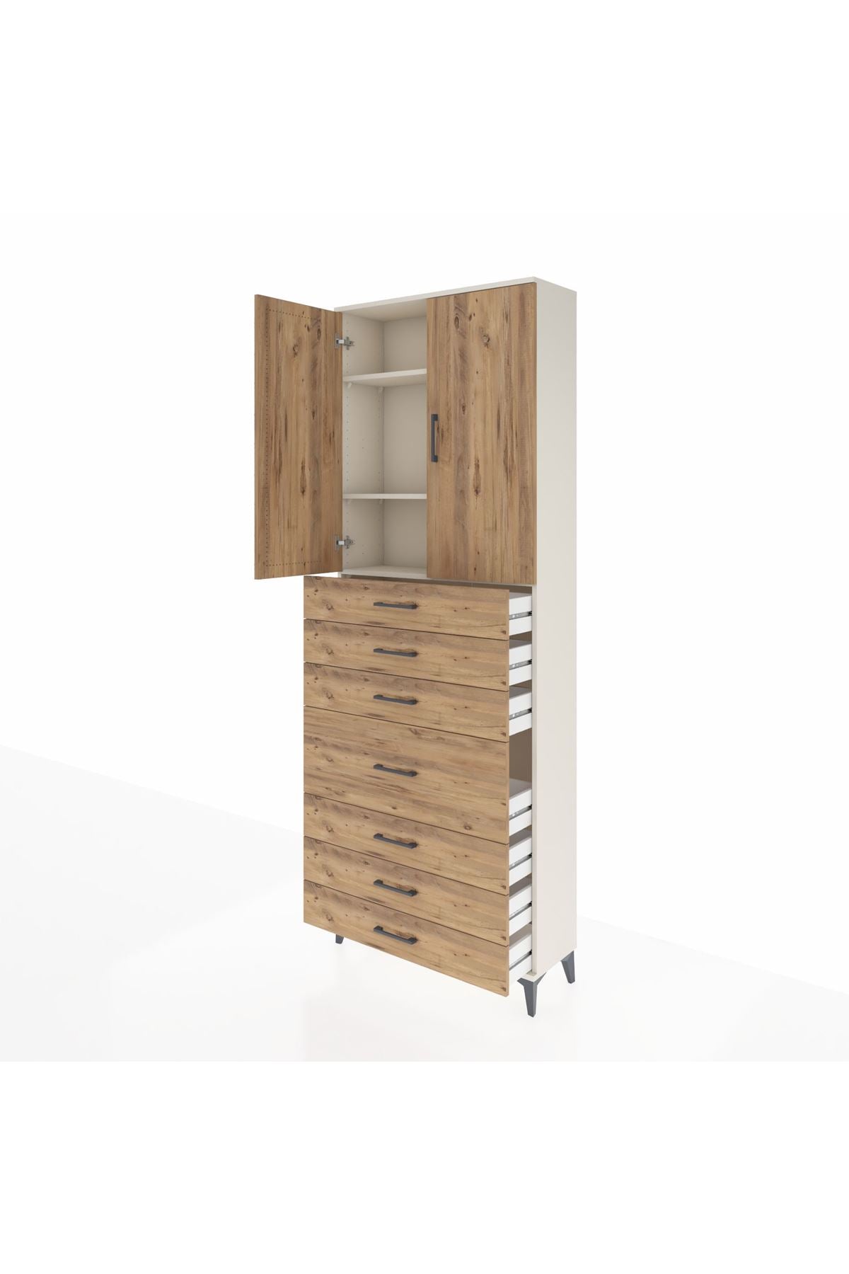 Arges Dolap 3 Raflı 7 Çekmeceli 2 Kapaklı 88x30x243 Aytaşı-Çam