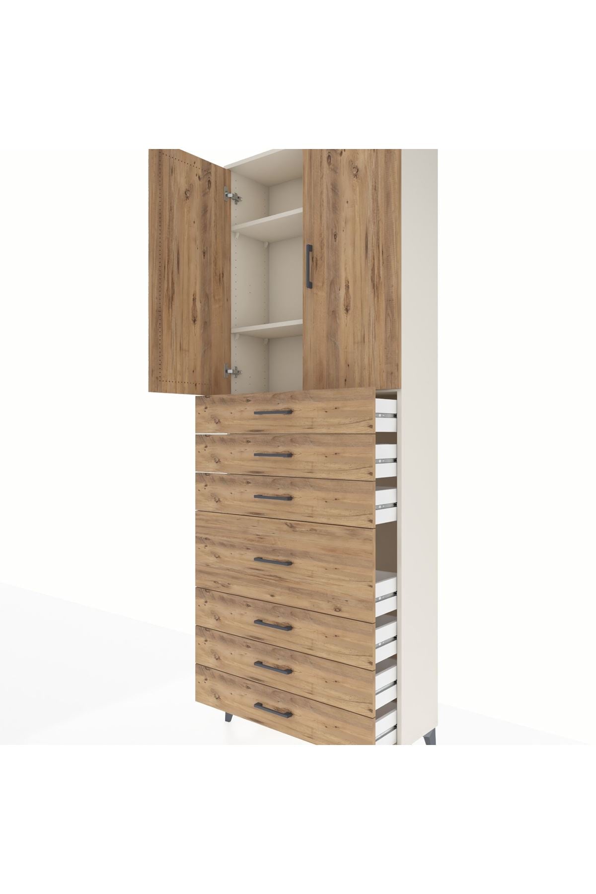 Arges Dolap 3 Raflı 7 Çekmeceli 2 Kapaklı 88x30x243 Aytaşı-Çam