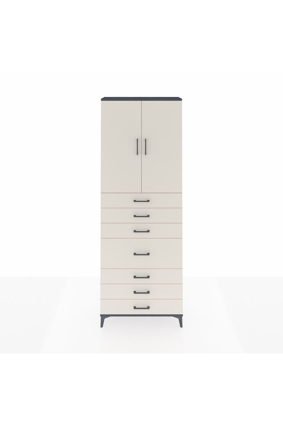 Arges Dolap 3 Raflı 7 Çekmeceli 2 Kapaklı 88x30x243 Antrasit-Aytaşı