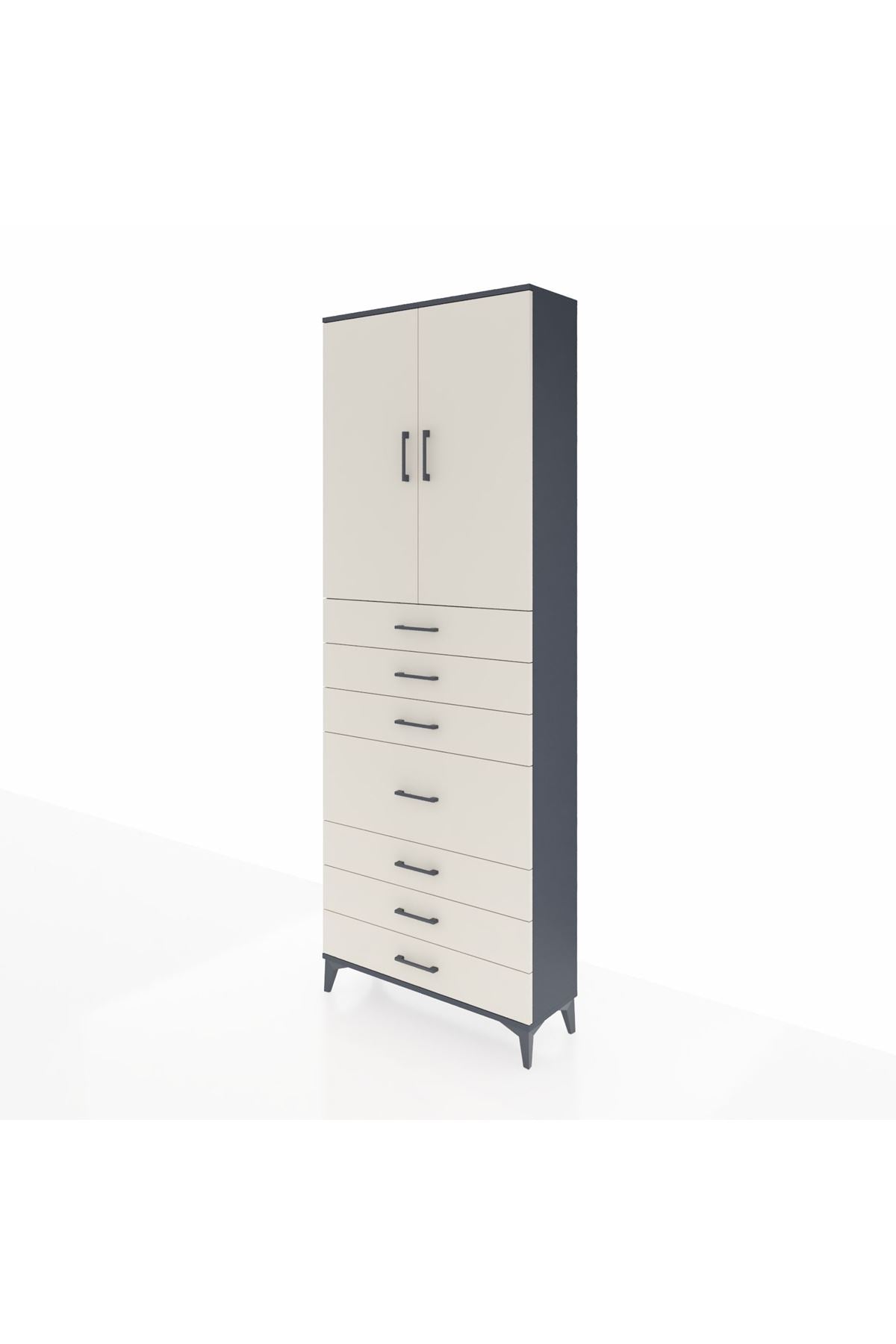 Arges Dolap 3 Raflı 7 Çekmeceli 2 Kapaklı 88x30x243 Antrasit-Aytaşı