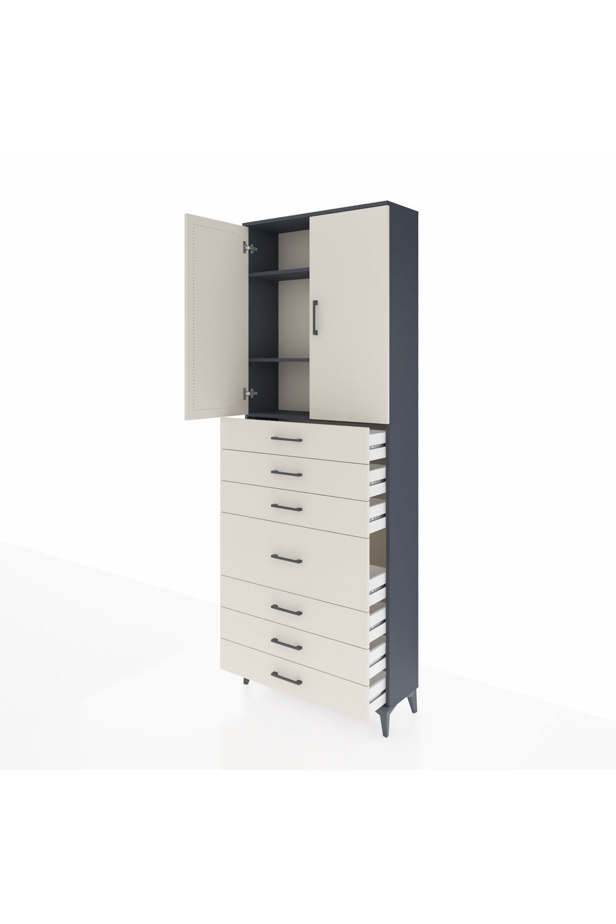 Arges Dolap 3 Raflı 7 Çekmeceli 2 Kapaklı 88x30x243 Antrasit-Aytaşı