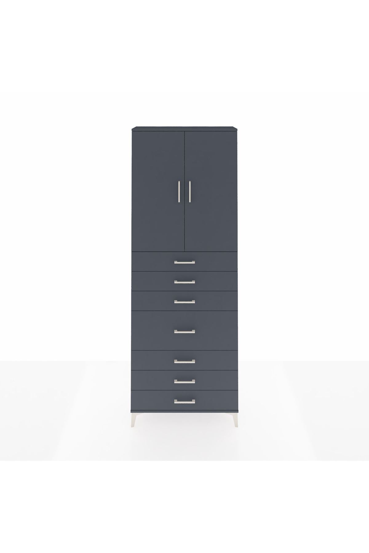 Arges Dolap 3 Raflı 7 Çekmeceli 2 Kapaklı 88x30x243 Antrasit-Antrasit