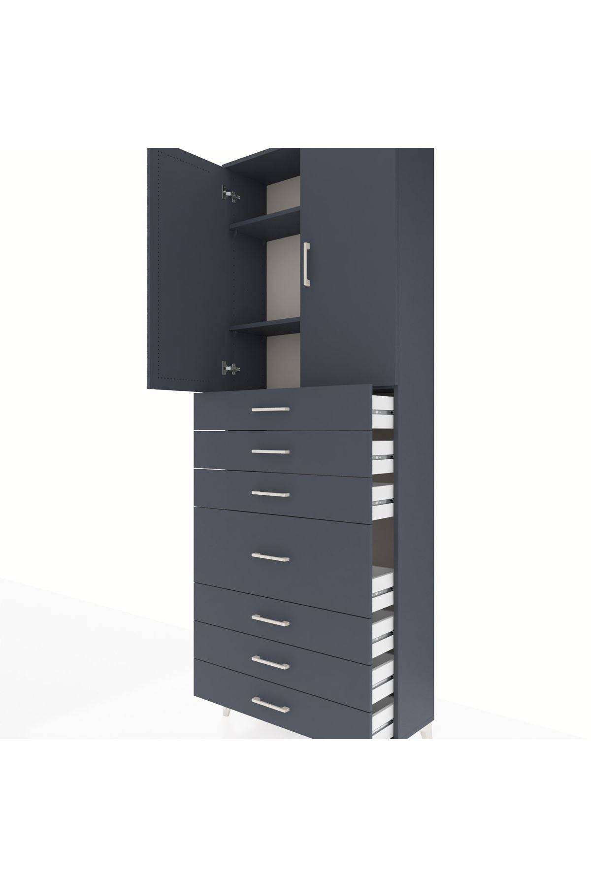 Arges Dolap 3 Raflı 7 Çekmeceli 2 Kapaklı 88x30x243 Antrasit-Antrasit