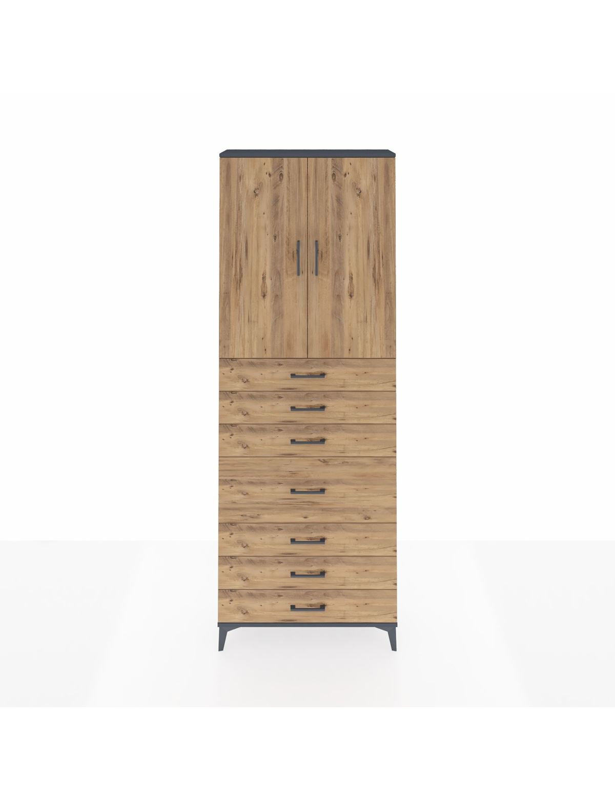 Arges Dolap 3 Raflı 7 Çekmeceli 2 Kapaklı 88x30x243 Antrasit-Çam