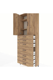 Arges Dolap 3 Raflı 7 Çekmeceli 2 Kapaklı 88x30x243 Çam-Çam