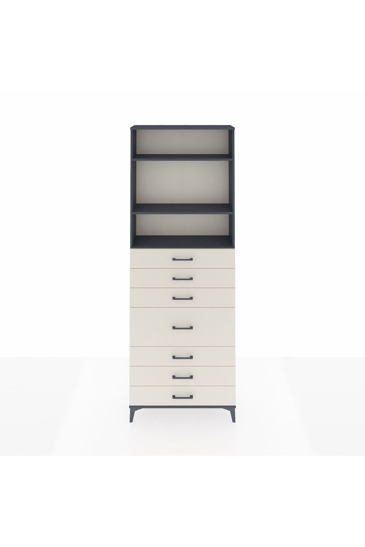 Arges Dolap 3 Raflı 7 Çekmeceli 88x30x243 Antrasit-Aytaşı
