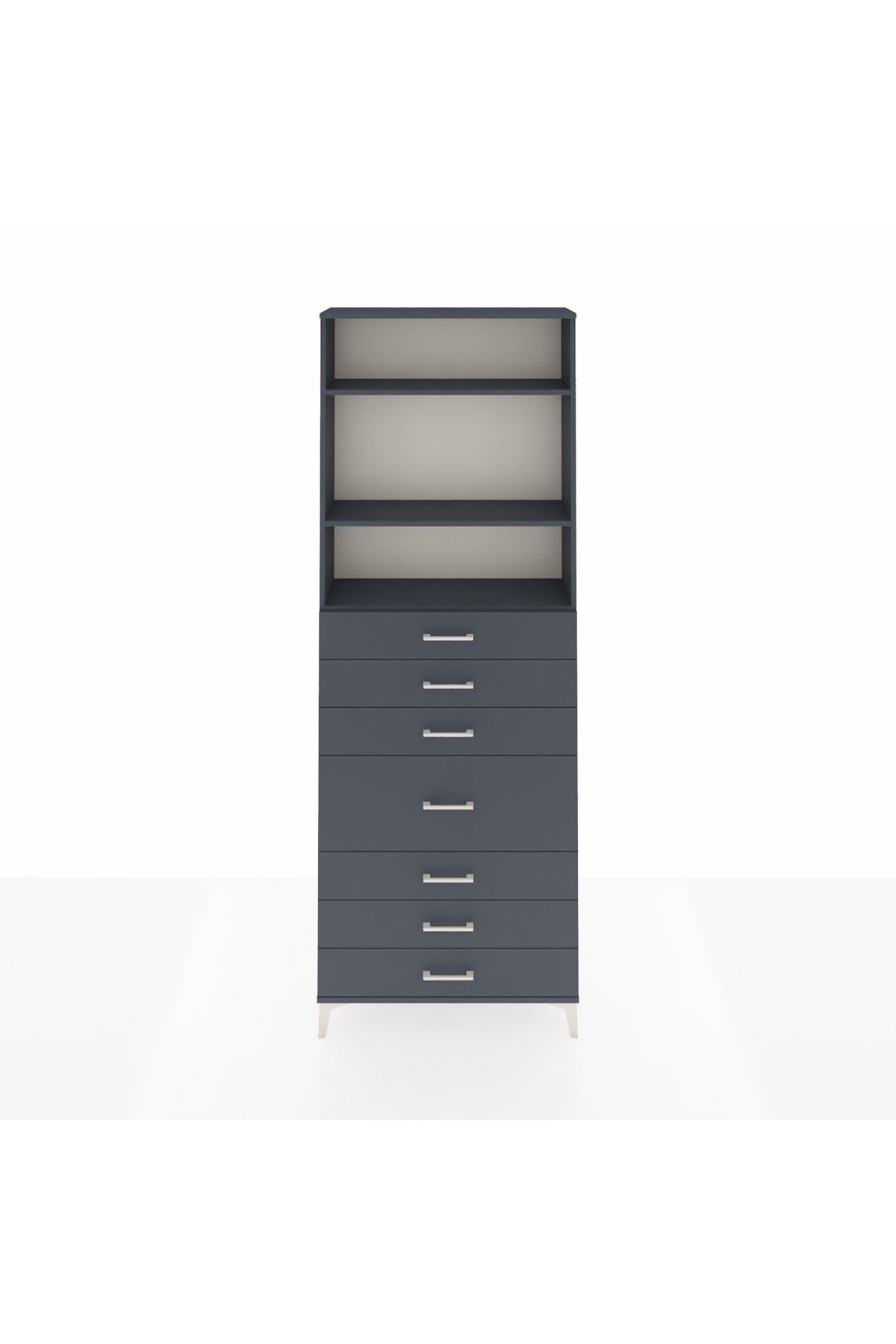 Arges Dolap 3 Raflı 7 Çekmeceli 88x30x243 Antrasit-Antrasit