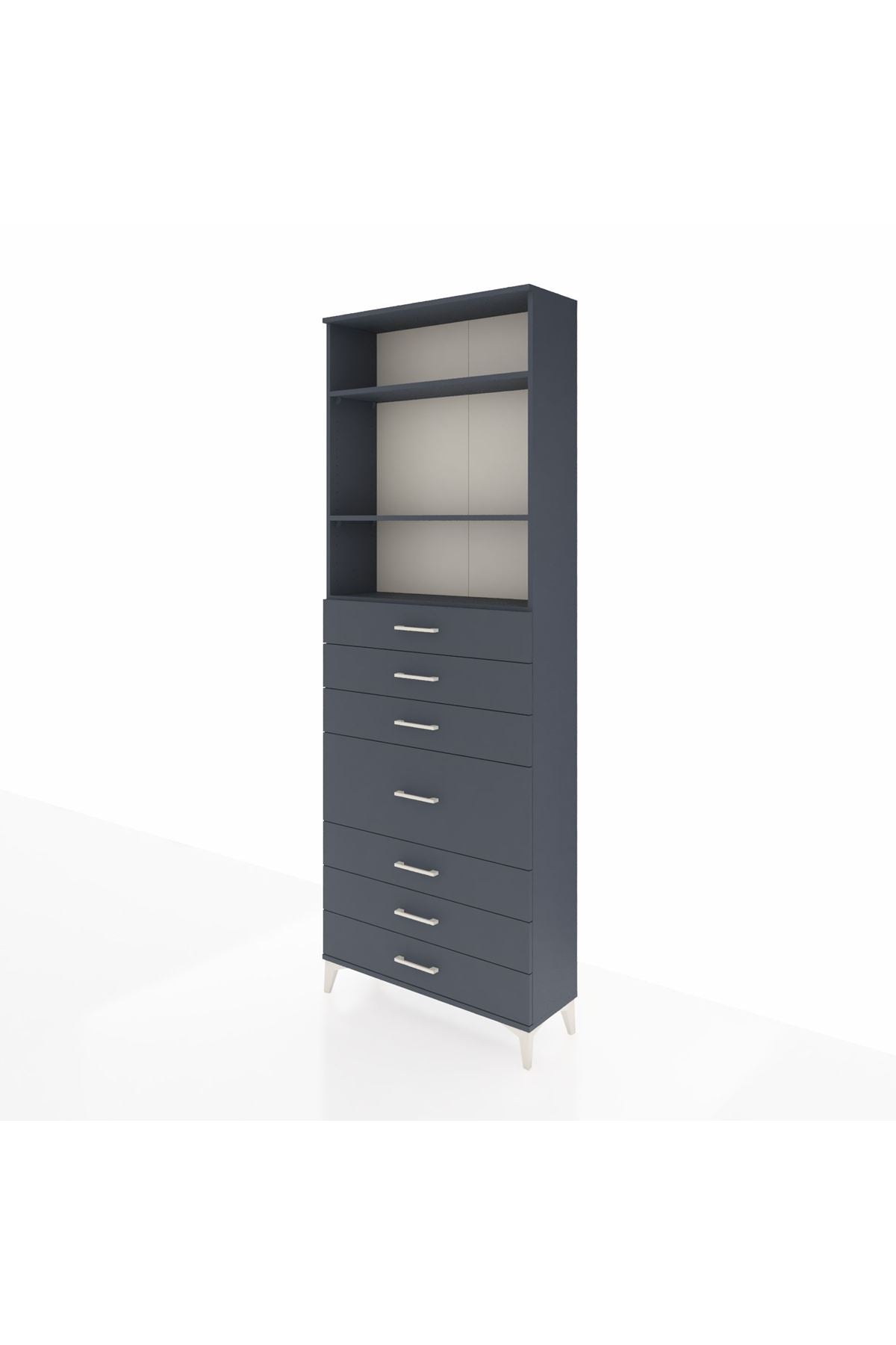 Arges Dolap 3 Raflı 7 Çekmeceli 88x30x243 Antrasit-Antrasit