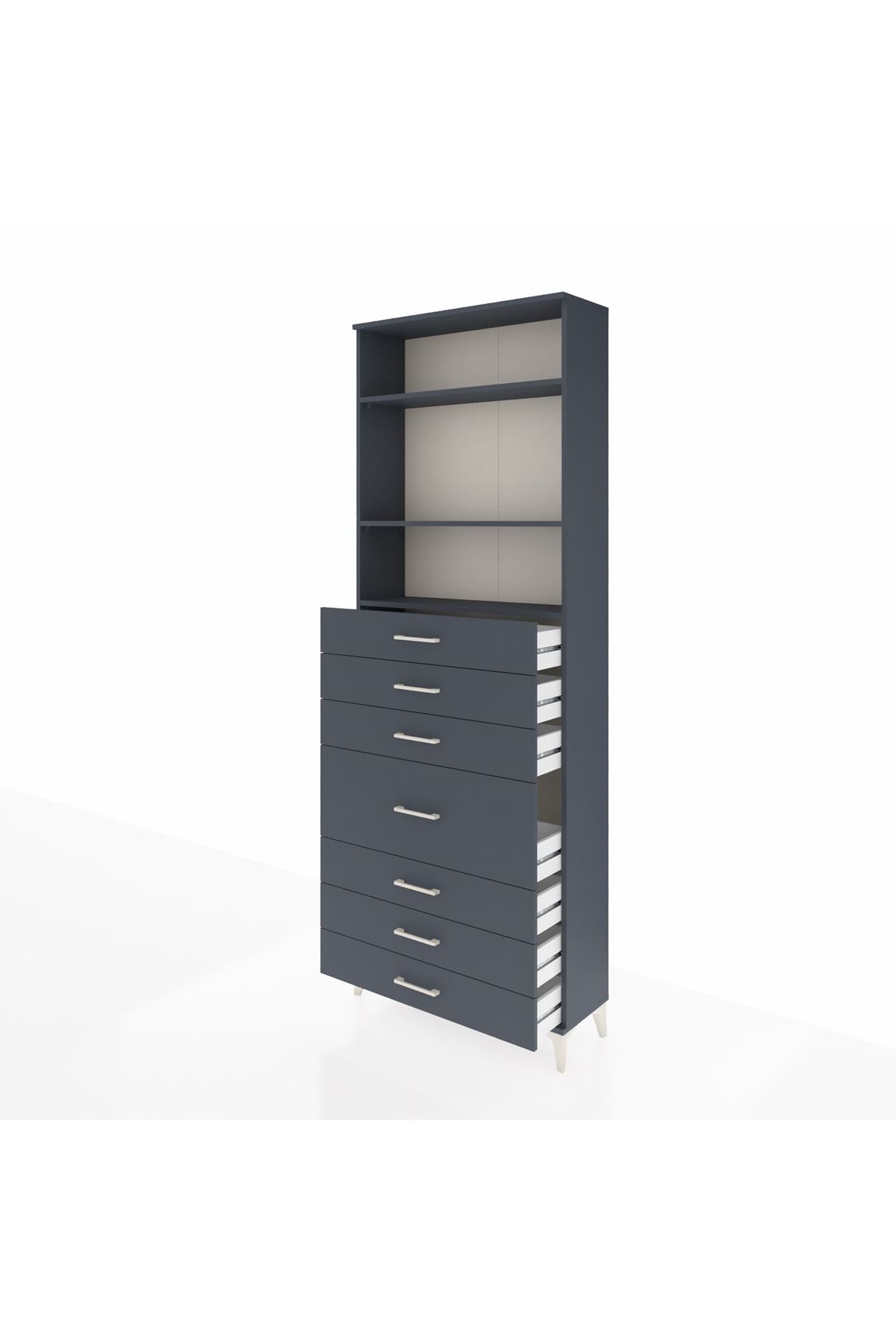 Arges Dolap 3 Raflı 7 Çekmeceli 88x30x243 Antrasit-Antrasit