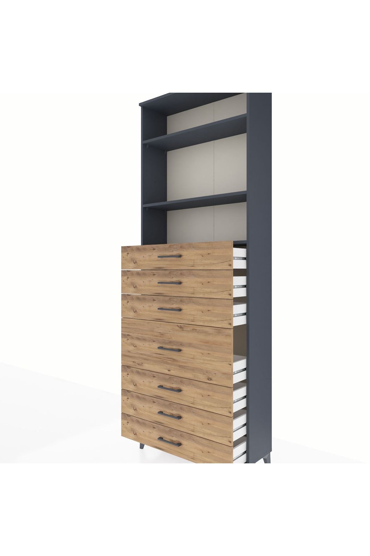 Arges Dolap 3 Raflı 7 Çekmeceli 88x30x243 Antrasit-Çam