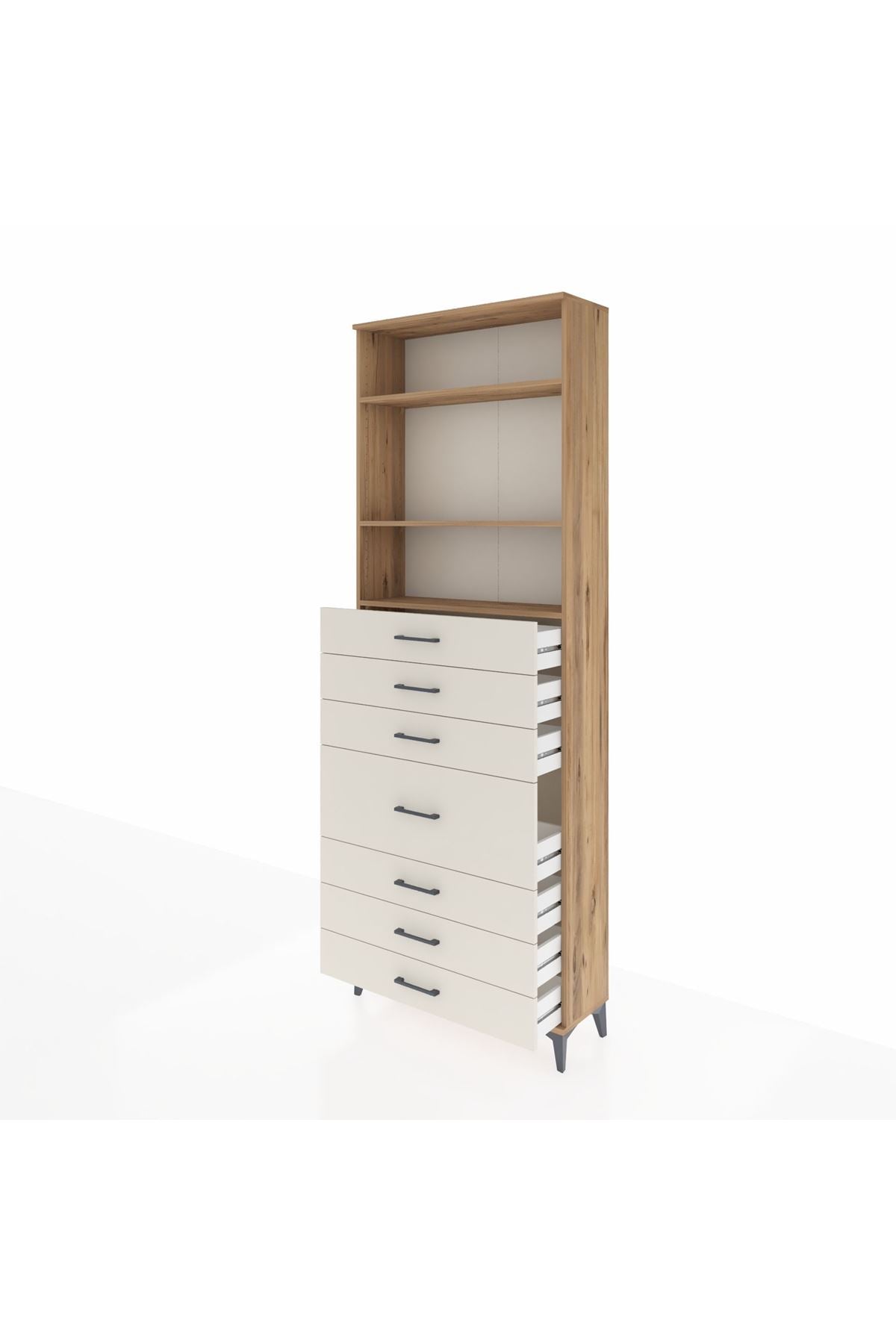 Arges Dolap 3 Raflı 7 Çekmeceli 88x30x243 Çam-Aytaşı