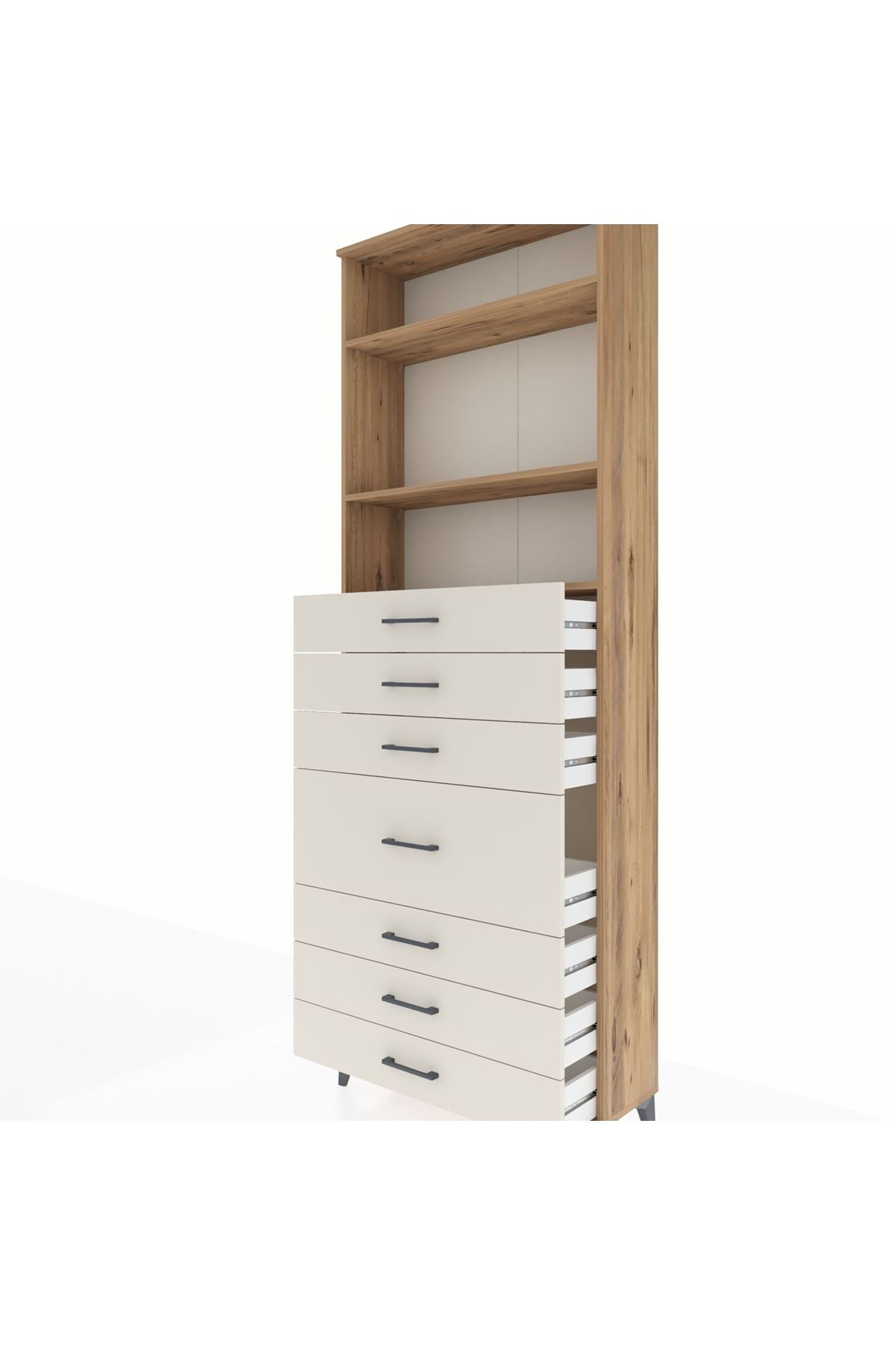 Arges Dolap 3 Raflı 7 Çekmeceli 88x30x243 Çam-Aytaşı