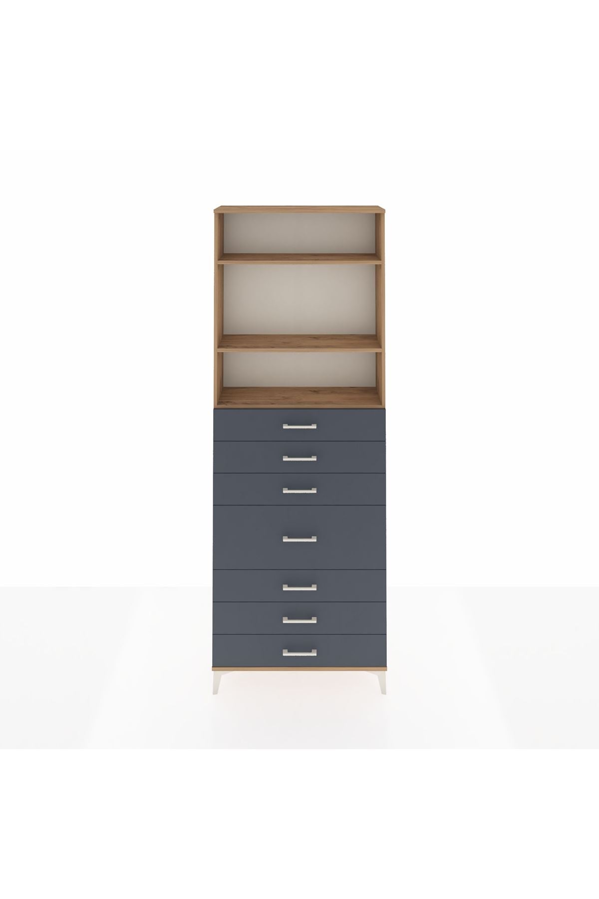 Arges Dolap 3 Raflı 7 Çekmeceli 88x30x243 Çam-Antrasit