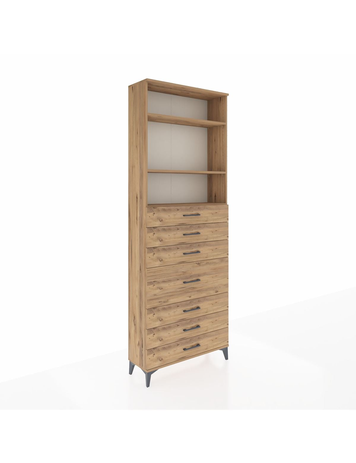 Arges Dolap 3 Raflı 7 Çekmeceli 88x30x243 Çam-Çam