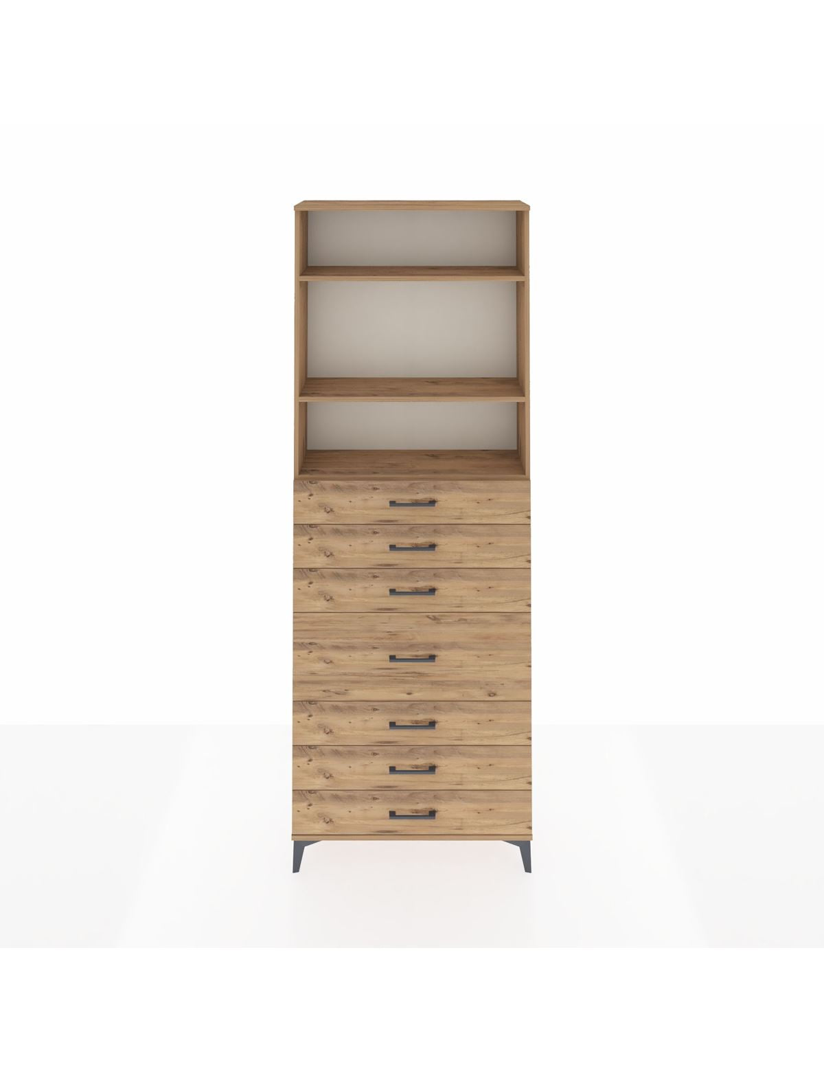 Arges Dolap 3 Raflı 7 Çekmeceli 88x30x243 Çam-Çam