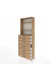 Arges Dolap 3 Raflı 7 Çekmeceli 88x30x243 Çam-Çam