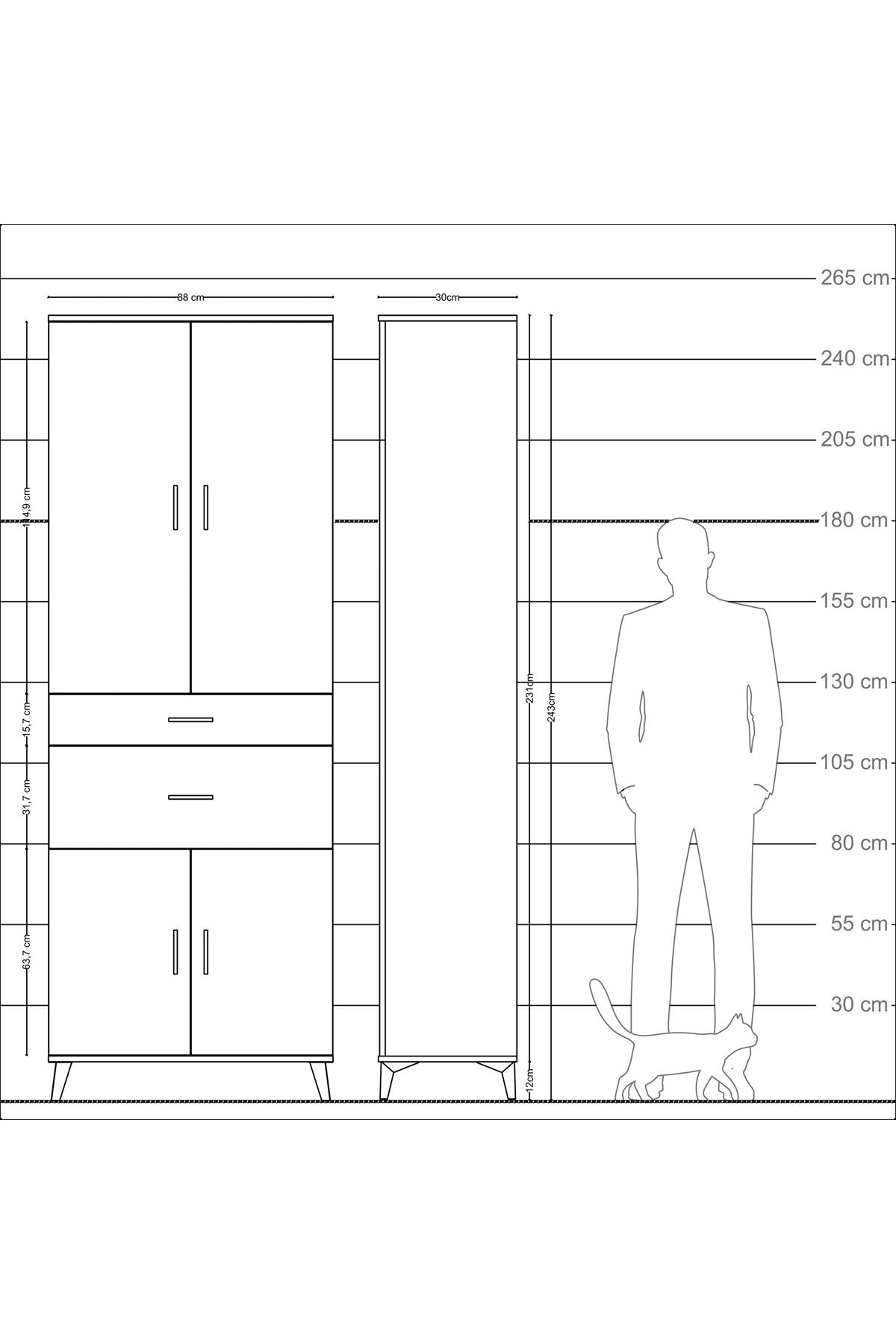 Arges Dolap 4 Raflı 2 Çekmeceli 4 Kapaklı 88x30x243 Aytaşı-Aytaşı