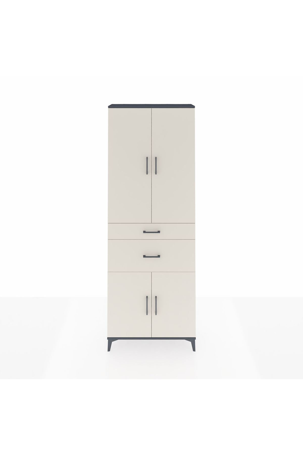 Arges Dolap 4 Raflı 2 Çekmeceli 4 Kapaklı 88x30x243 Antrasit-Aytaşı